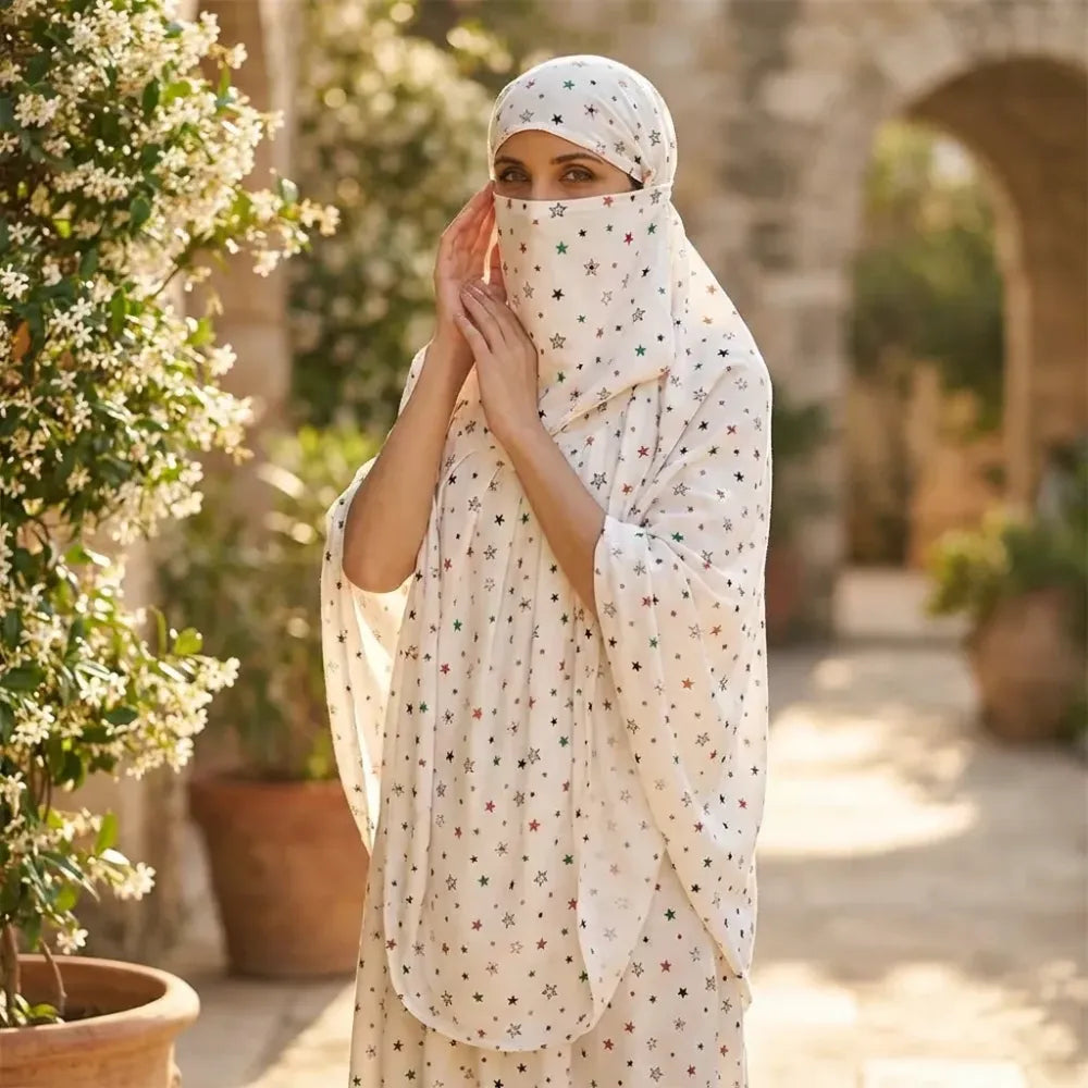 Cotton printed long scarf mask – white
