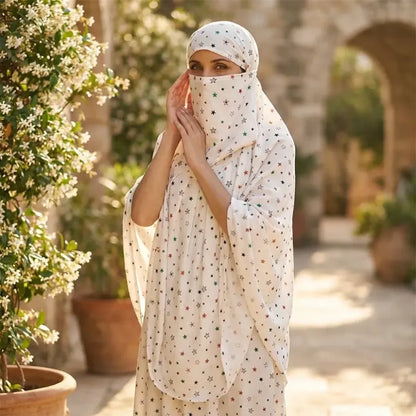 Cotton printed long scarf mask – white