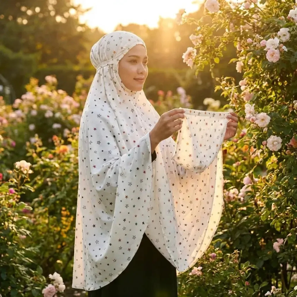 Cotton printed long scarf mask – white