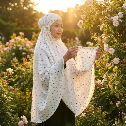Cotton printed long scarf mask – white