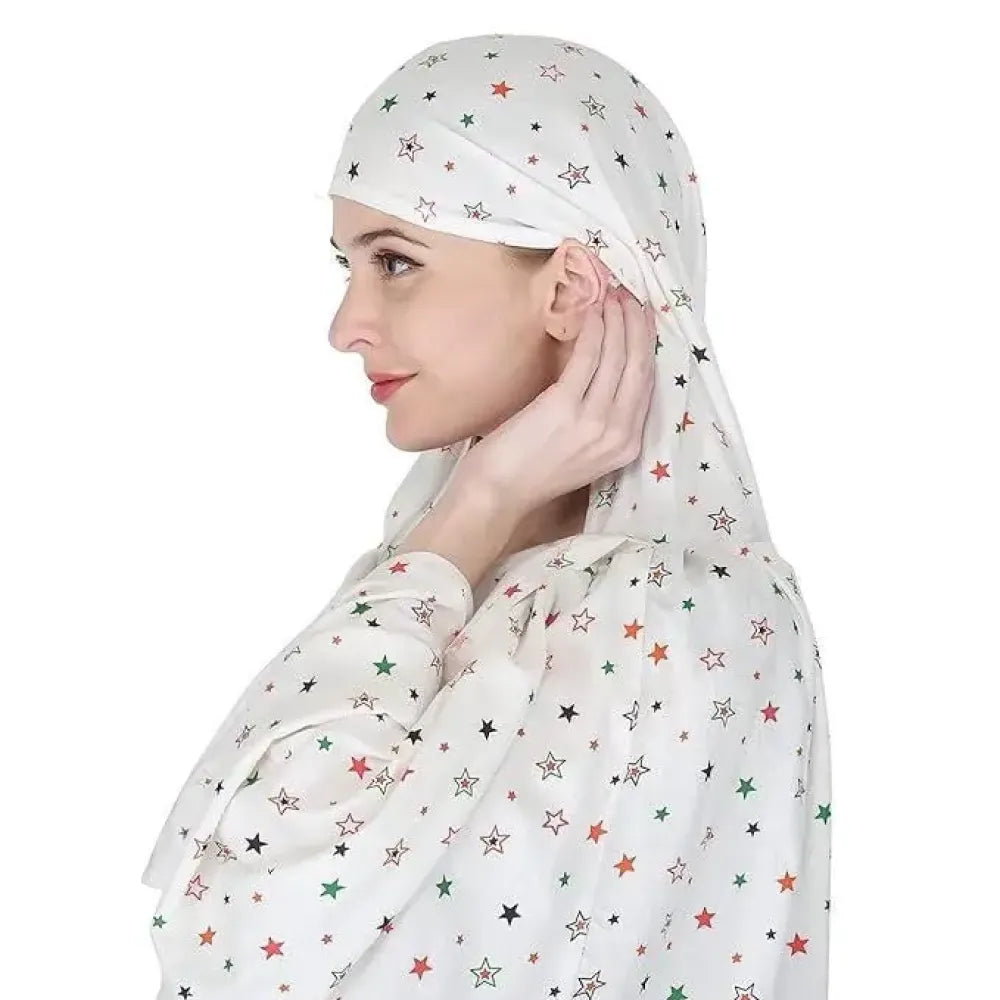 Cotton printed long scarf mask – white