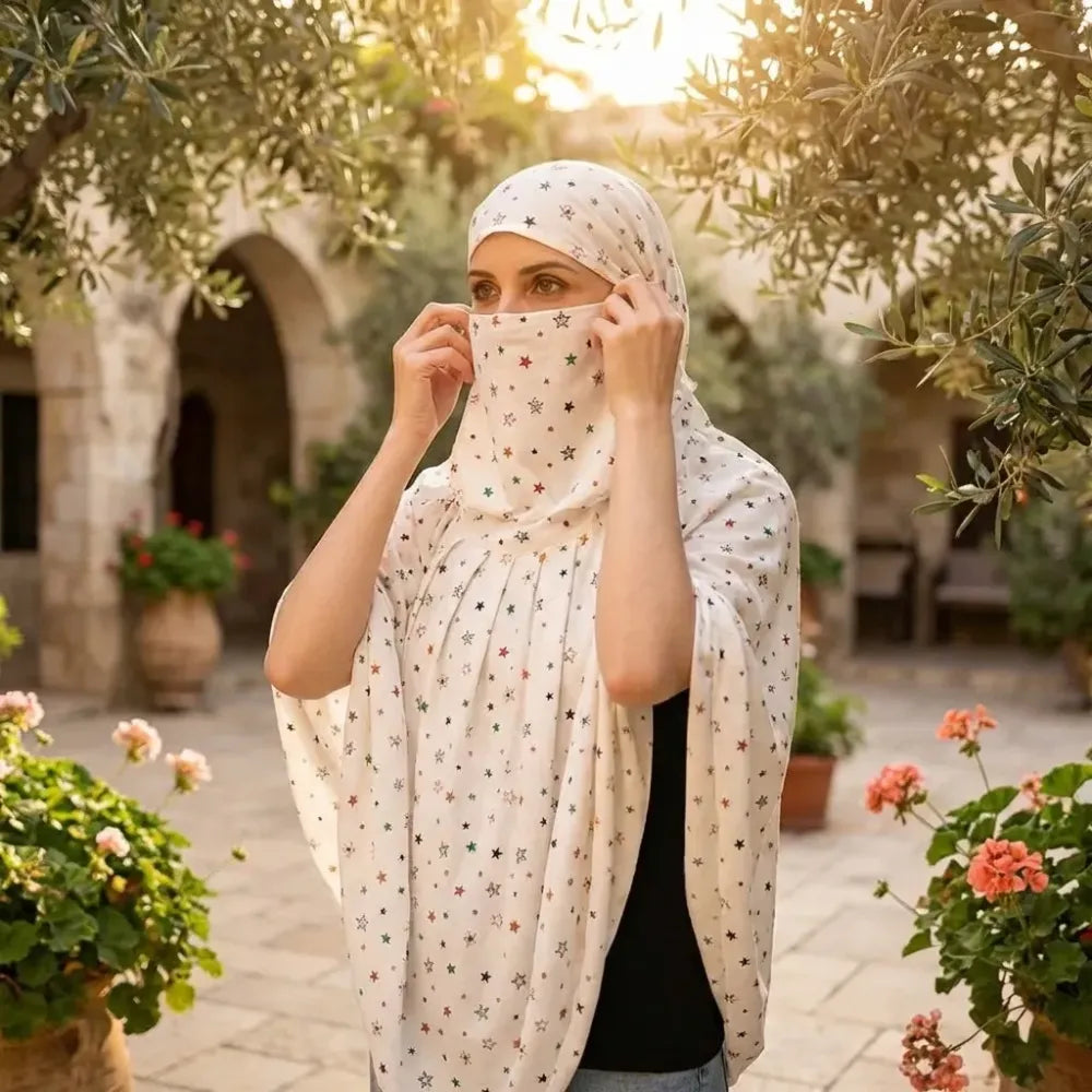 Cotton printed long scarf mask – white