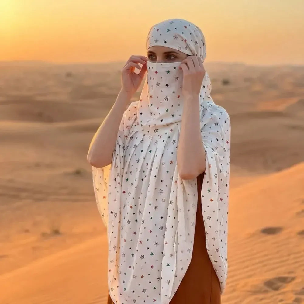 Cotton printed long scarf mask – white