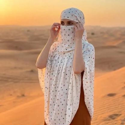 Cotton printed long scarf mask – white