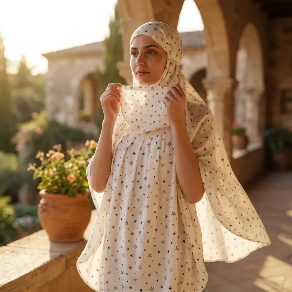Cotton printed long scarf mask – white