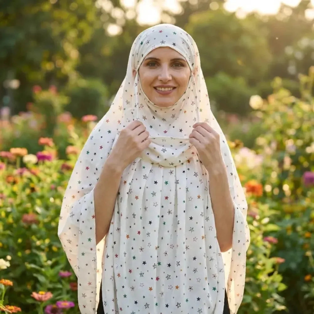 Cotton printed long scarf mask – white