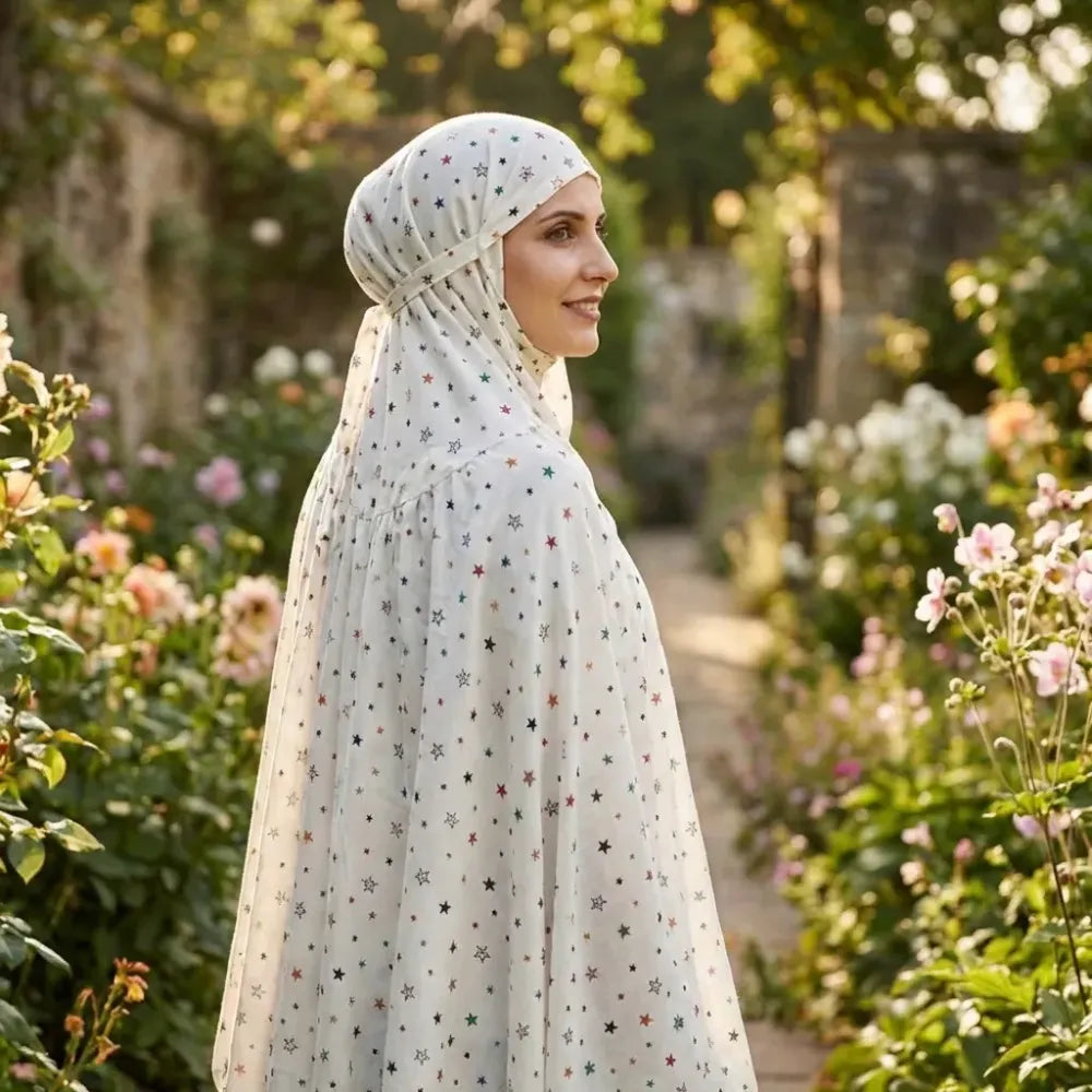 Cotton printed long scarf mask – white