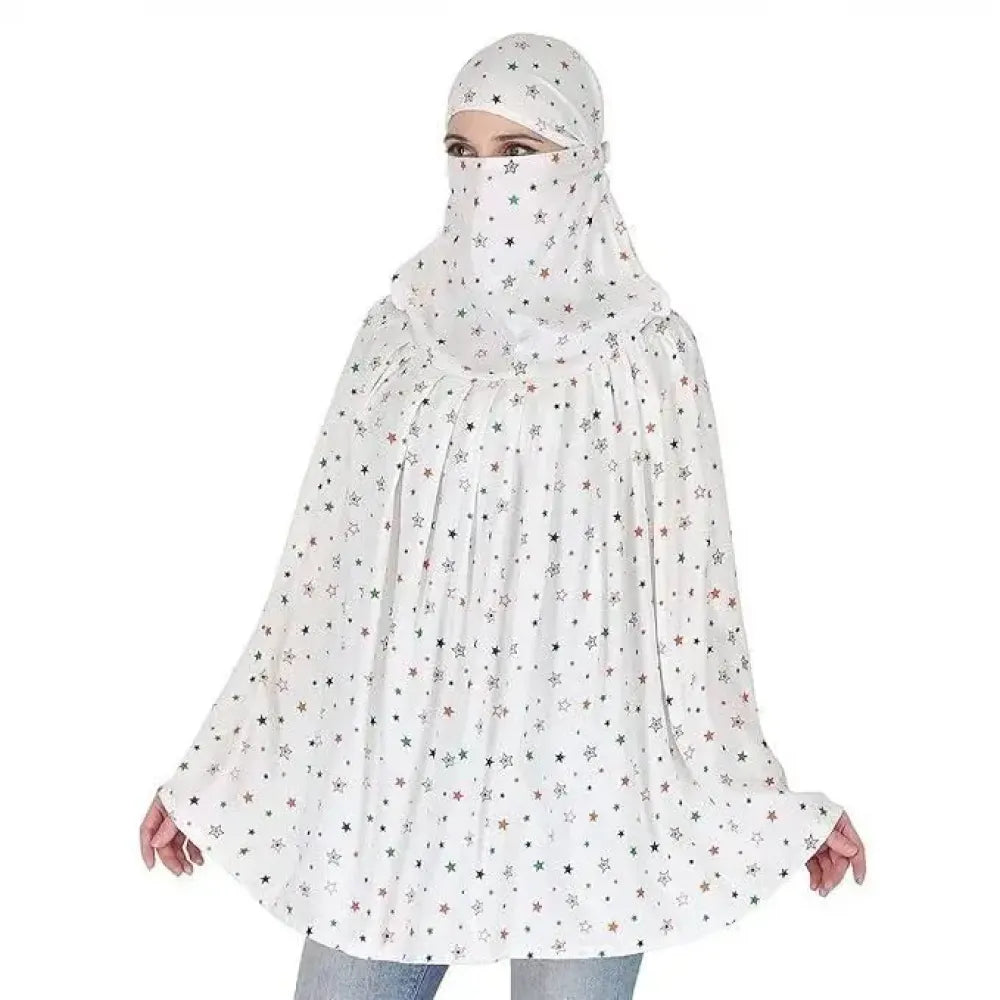 Cotton printed long scarf mask – white