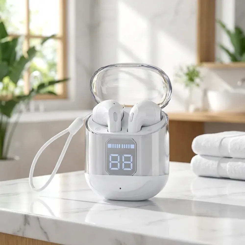 Crystal portable led display professional clear sound wireless earbuds