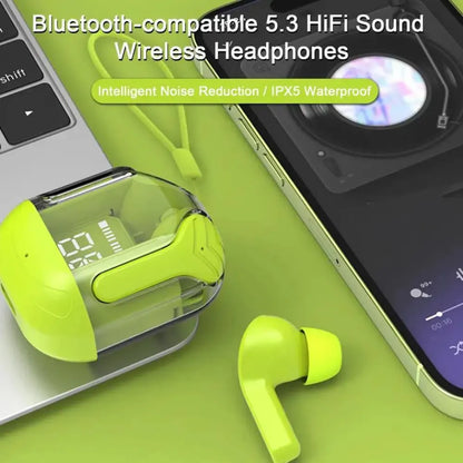 Crystal portable led display professional clear sound wireless earbuds