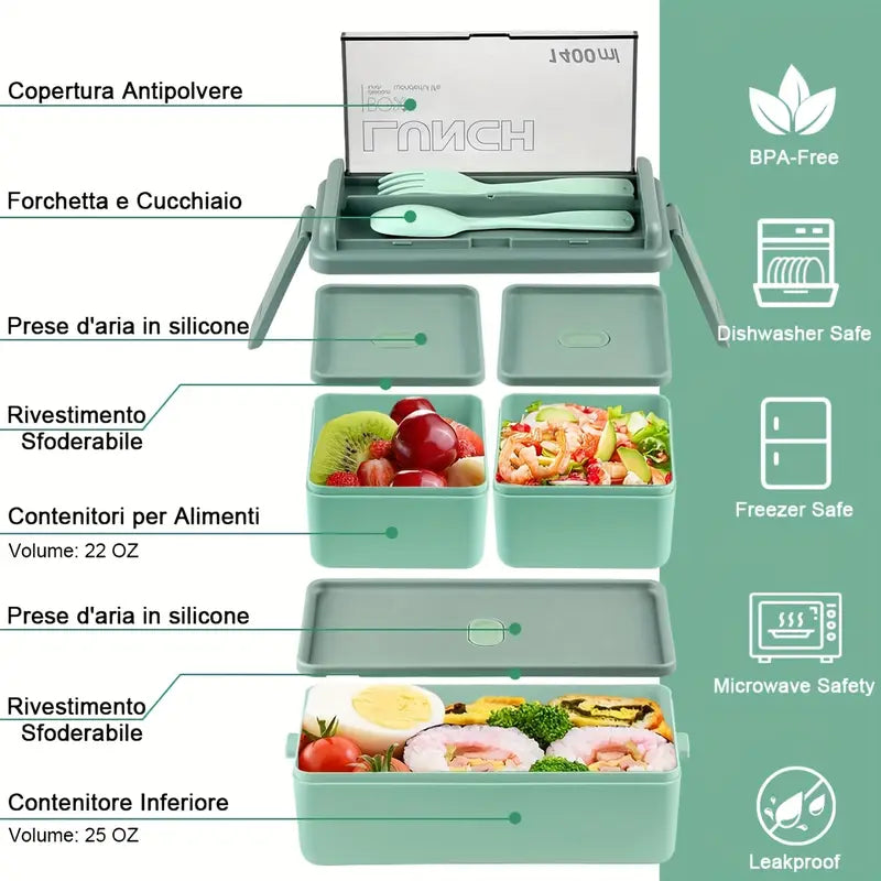 Leak-proof 3-compartment lunch box