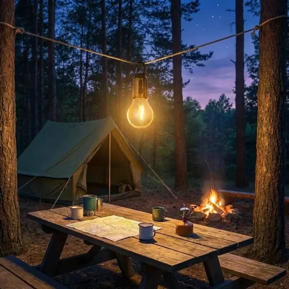 Decorative hanging bulb with 3 modes tent lamp for camping pac of 2