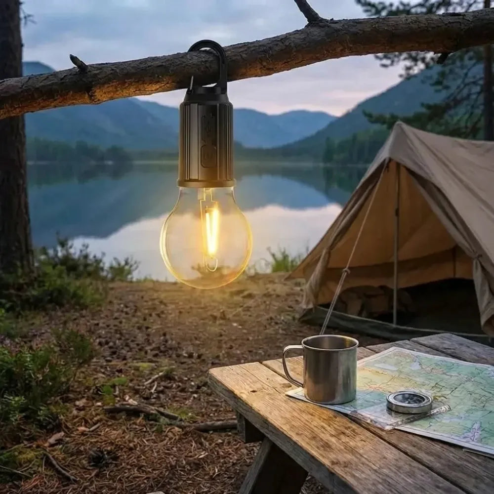 Decorative hanging bulb with 3 modes tent lamp for camping pac of 2