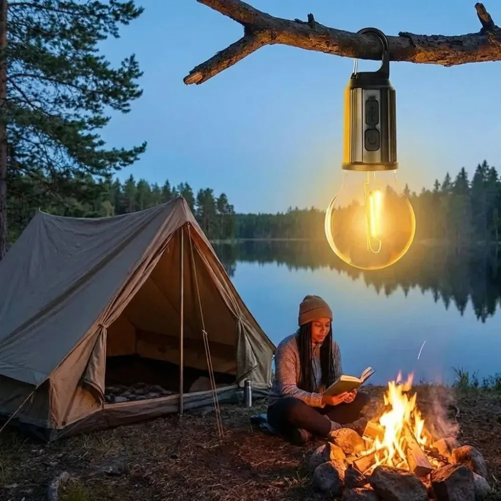 Decorative hanging bulb with 3 modes tent lamp for camping pac of 2