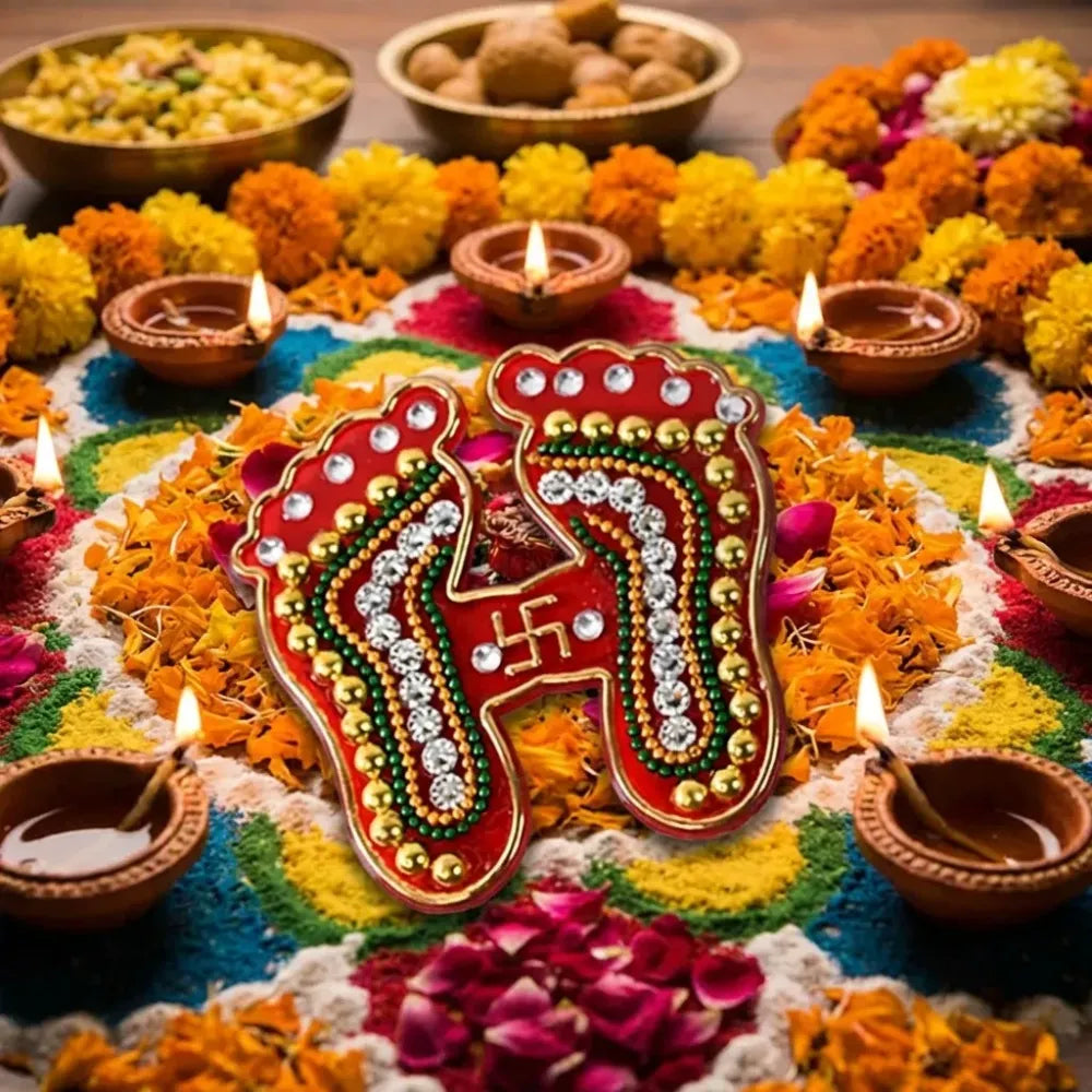 Decorative laxmi charan paduka sticker set (pack of 2 pc) - home improvement