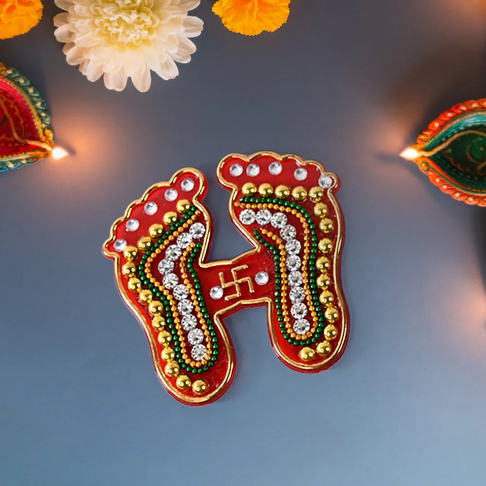 Decorative laxmi charan paduka sticker set (pack of 2 pc) - home improvement