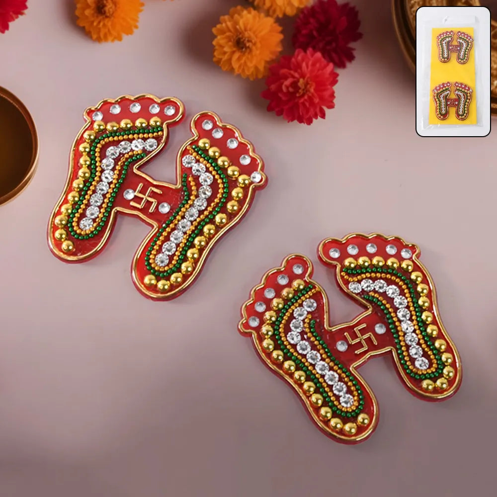 Decorative laxmi charan paduka sticker set (pack of 2 pc) - home improvement
