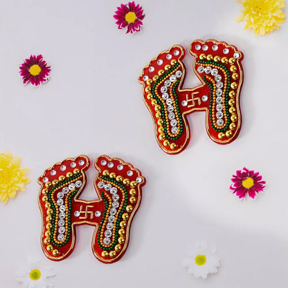 Decorative laxmi charan paduka sticker set (pack of 2 pc) - home improvement