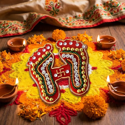 Decorative laxmi charan paduka sticker set (pack of 2 pc) - home improvement