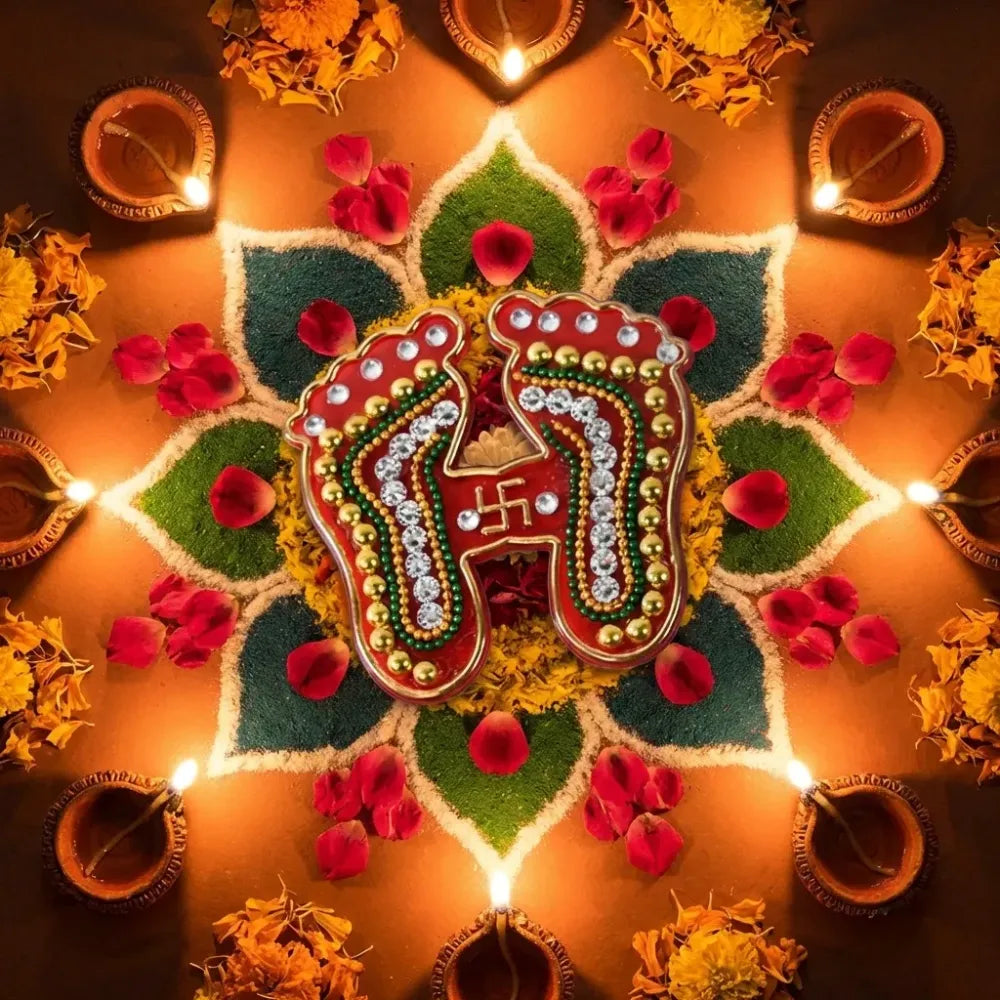 Decorative laxmi charan paduka sticker set (pack of 2 pc) - home improvement