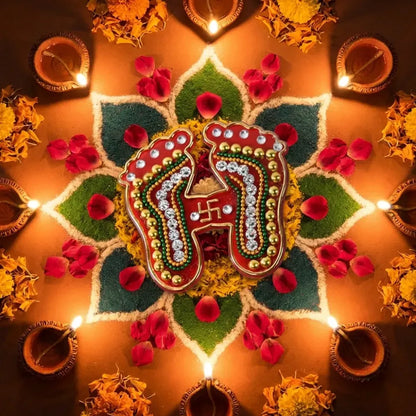 Decorative laxmi charan paduka sticker set (pack of 2 pc) - home improvement