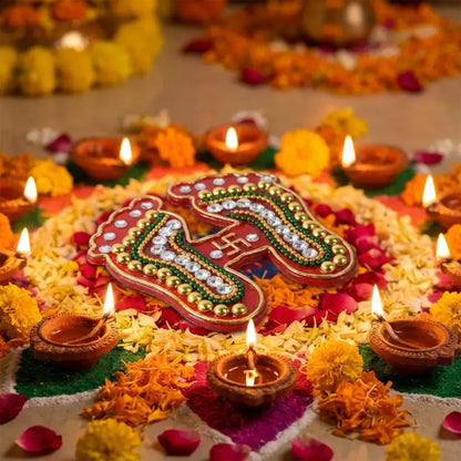 Decorative laxmi charan paduka sticker set (pack of 2 pc) - home improvement