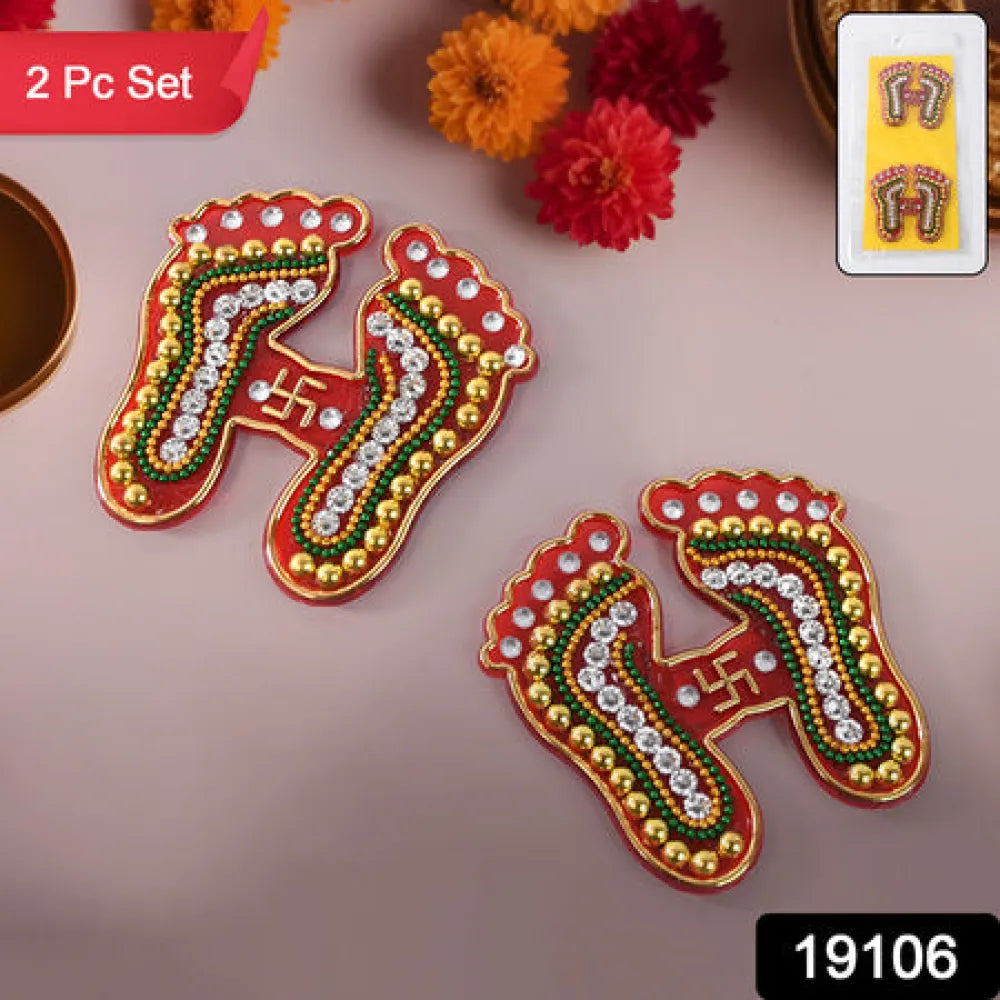 Decorative laxmi charan paduka sticker set (pack of 2 pc) - home improvement