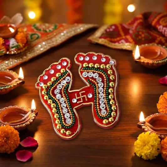 Decorative laxmi charan paduka sticker set (pack of 2 pc) - home improvement