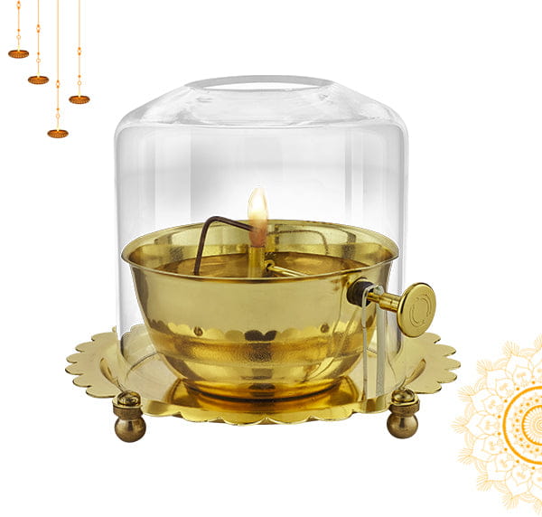Brass akhand jyot diya with rotating wick