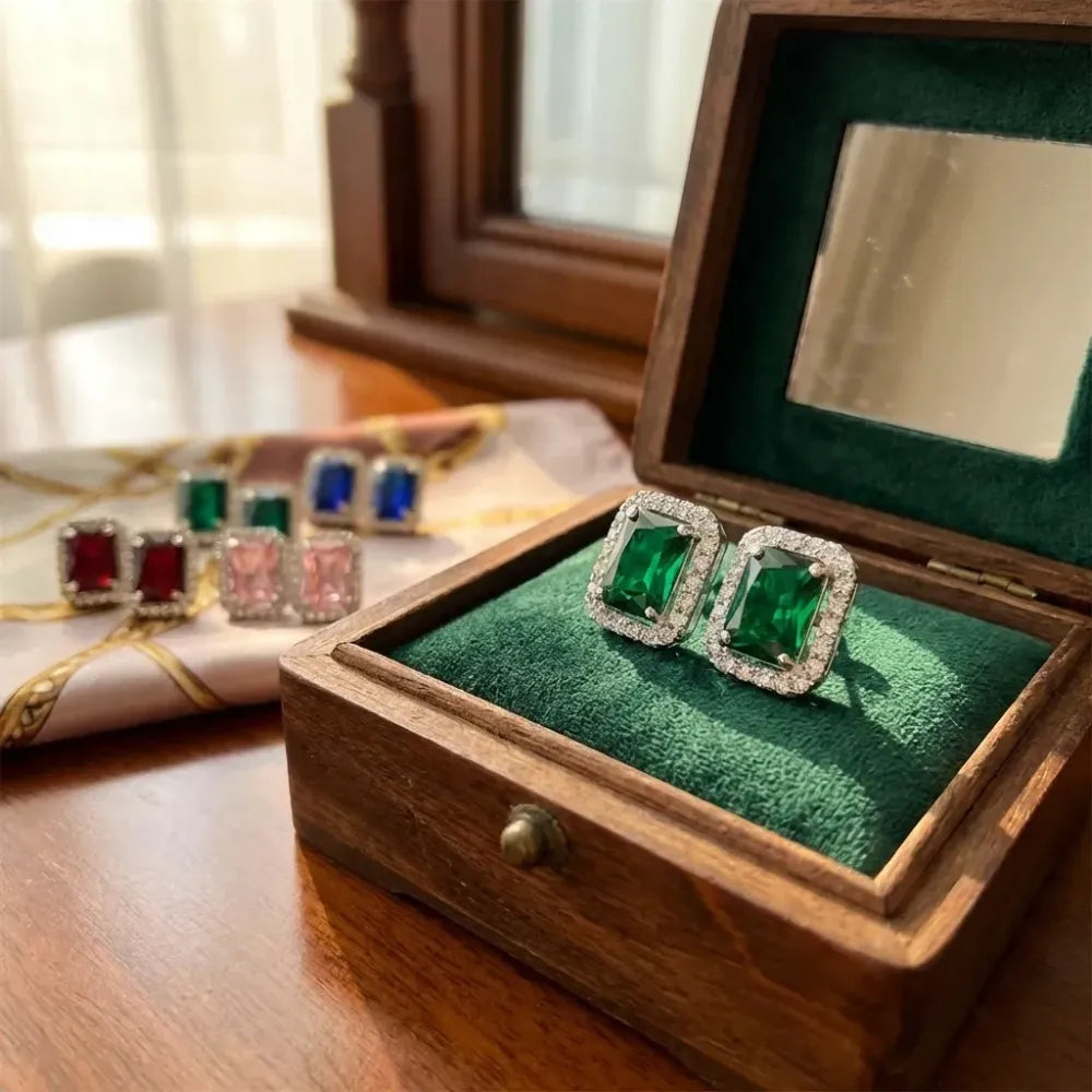 Diamond gemstone stud earrings set - bracelets
