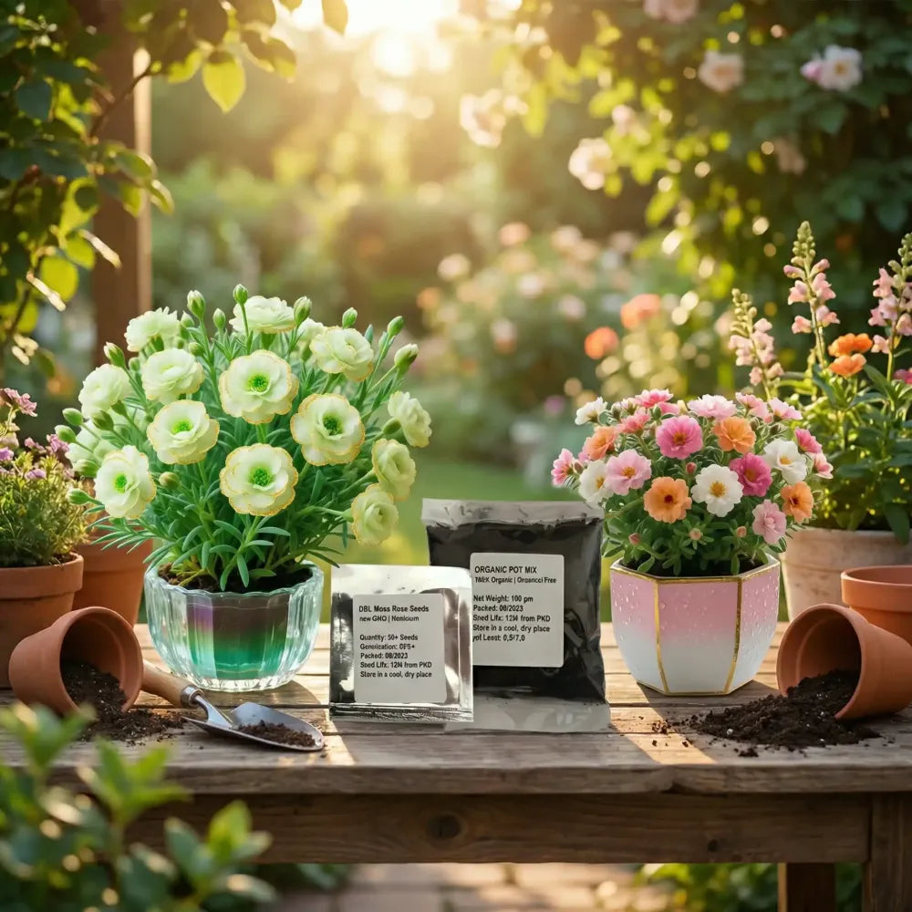 Double moss rose seeds + potmix