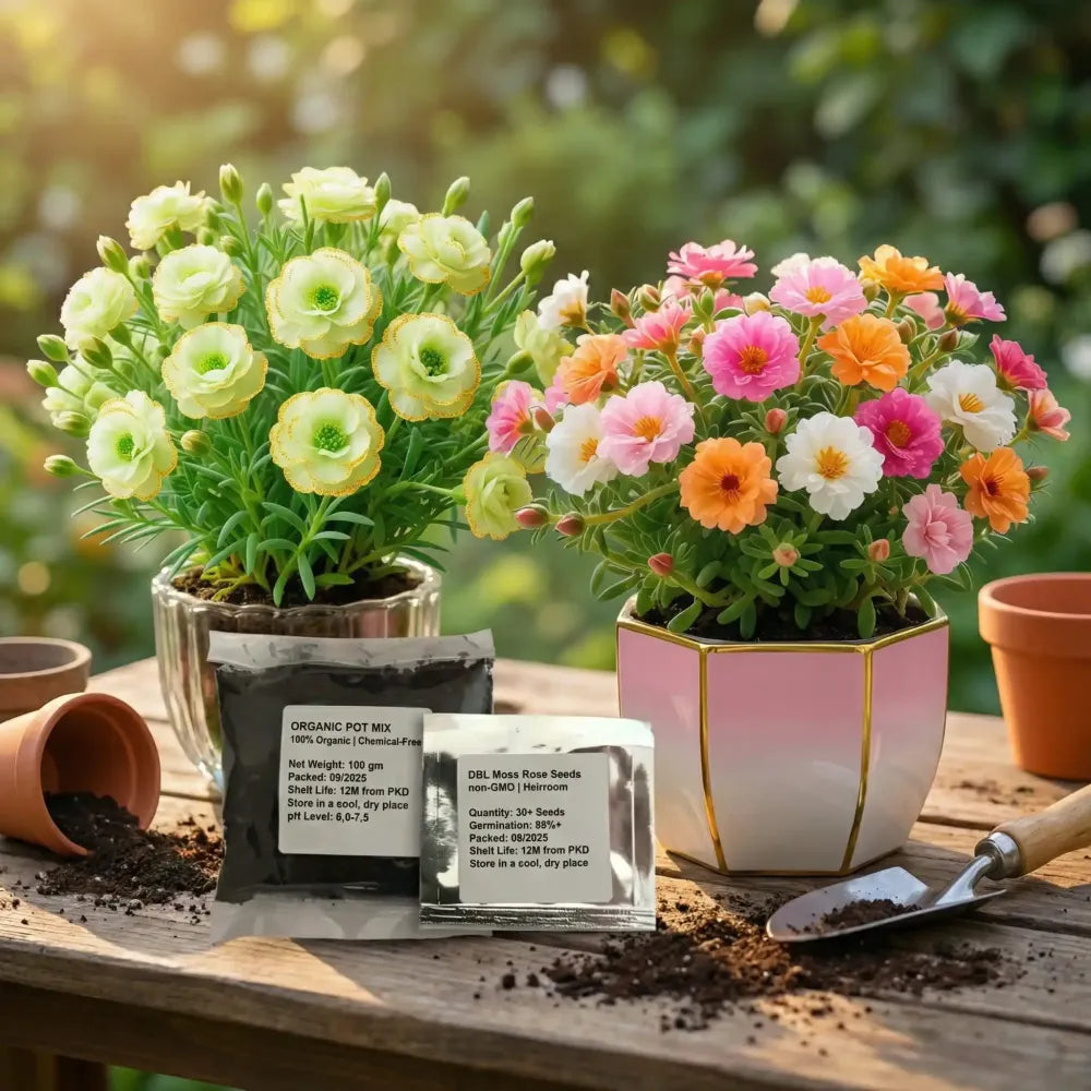 Double moss rose seeds + potmix