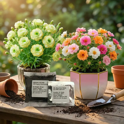 Double moss rose seeds + potmix