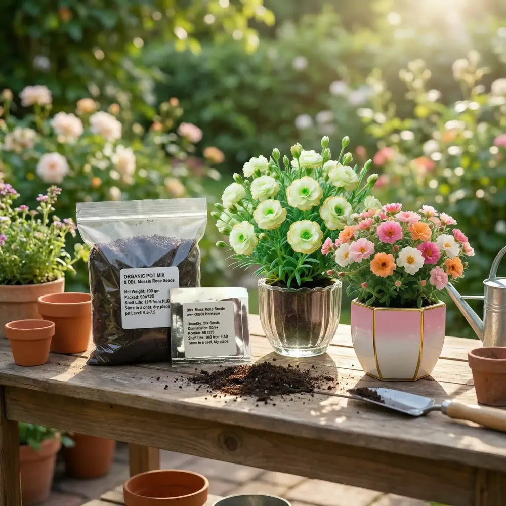 Double moss rose seeds + potmix