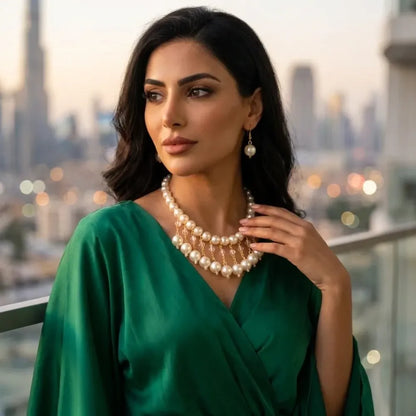 Double pearl strand necklace set - jeweller set