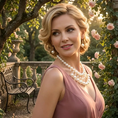 Double pearl strand necklace set - jeweller set