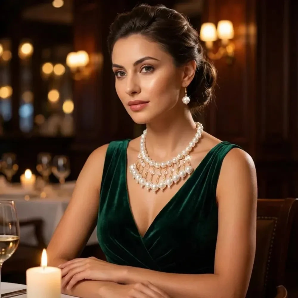 Double pearl strand necklace set - jeweller set