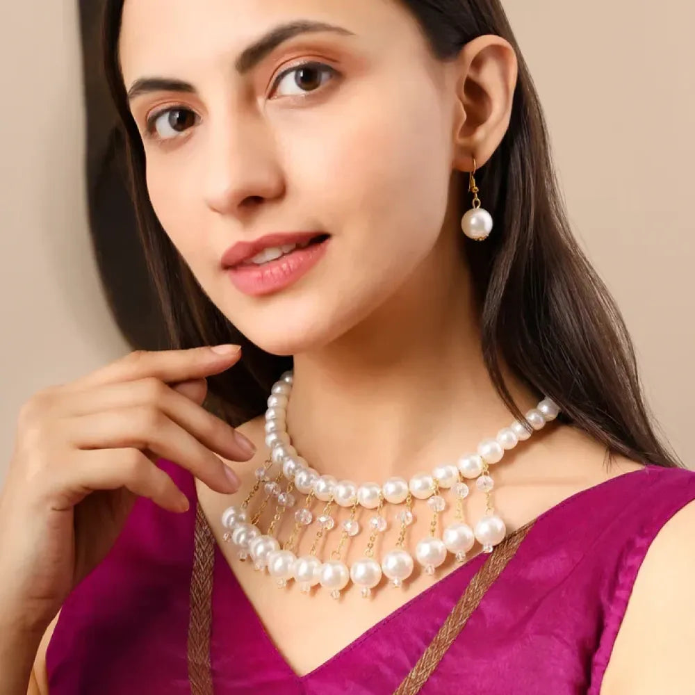 Double pearl strand necklace set