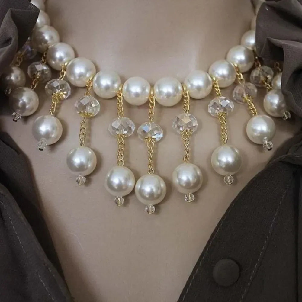 Double pearl strand necklace set