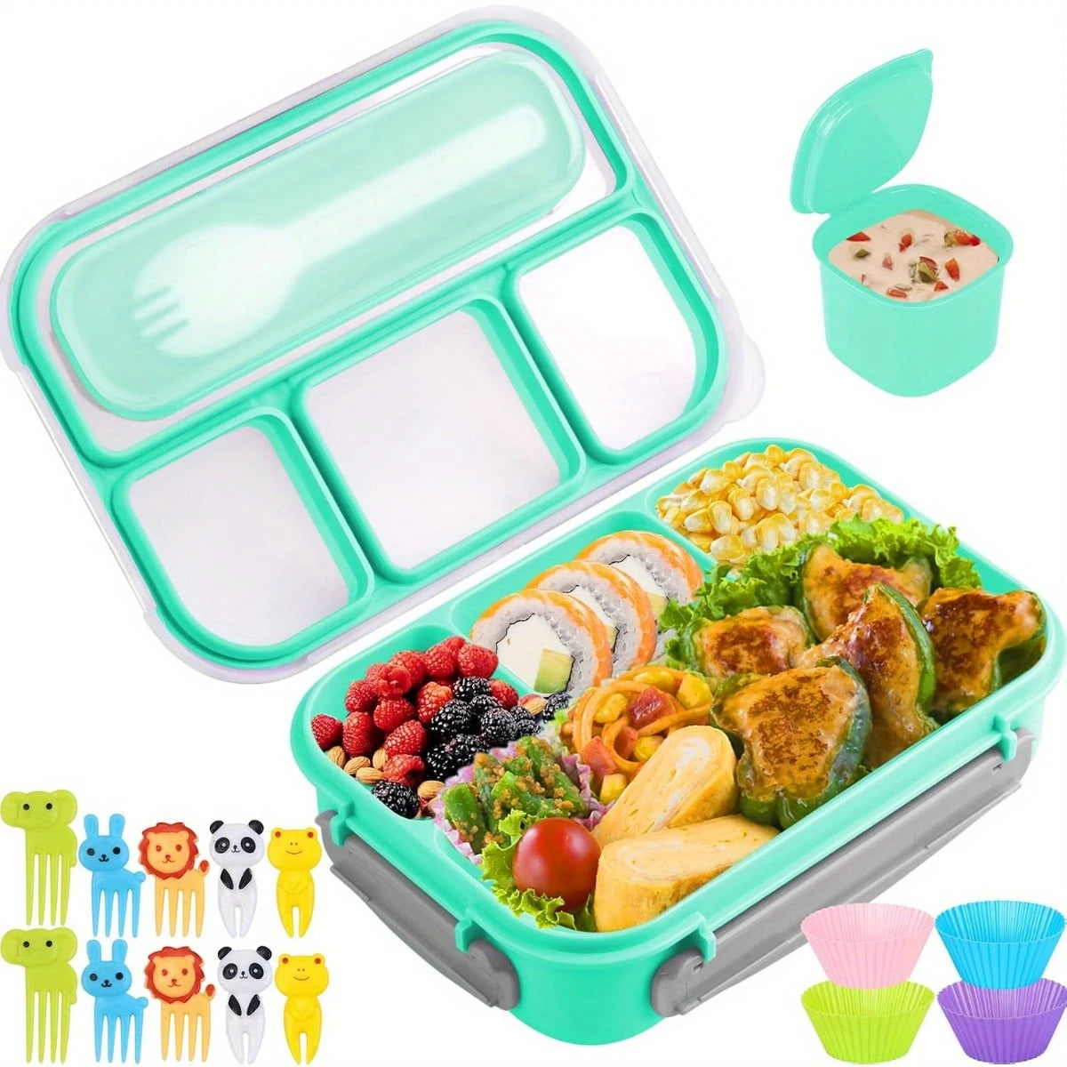 Leak-proof 4-compartment lunch box