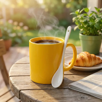 Elegant ceramic mug with matching spoon - home & kitchen