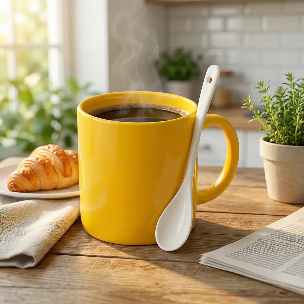 Elegant ceramic mug with matching spoon - home & kitchen