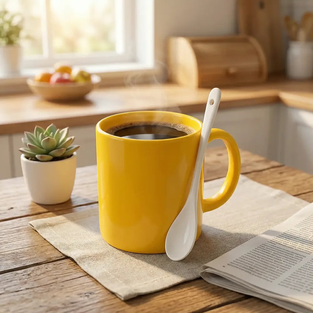 Elegant ceramic mug with matching spoon - home & kitchen