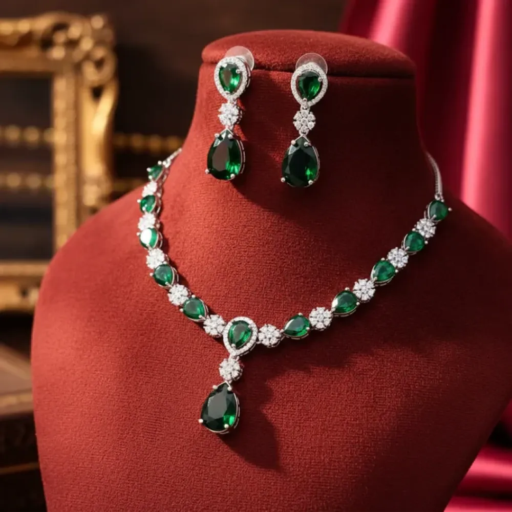 Emerald & american diamond necklace set - jeweller set