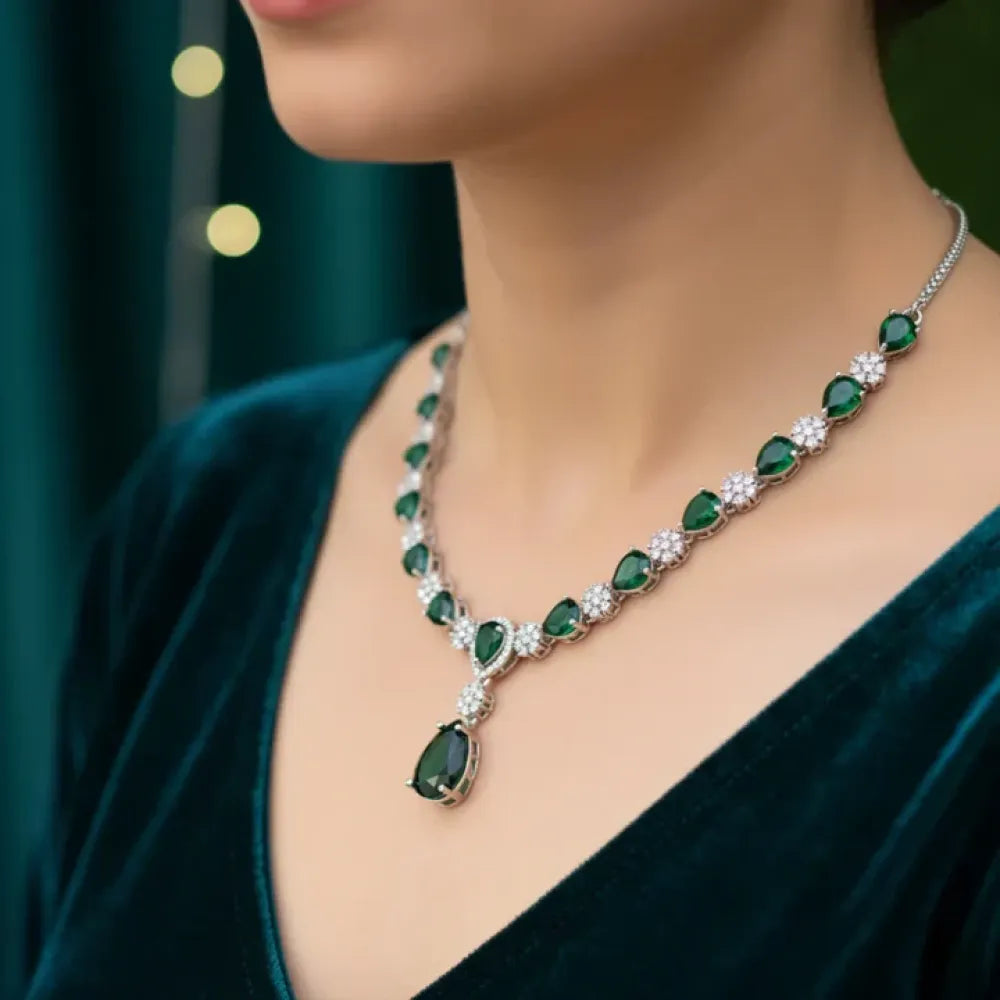 Emerald & american diamond necklace set - jeweller set
