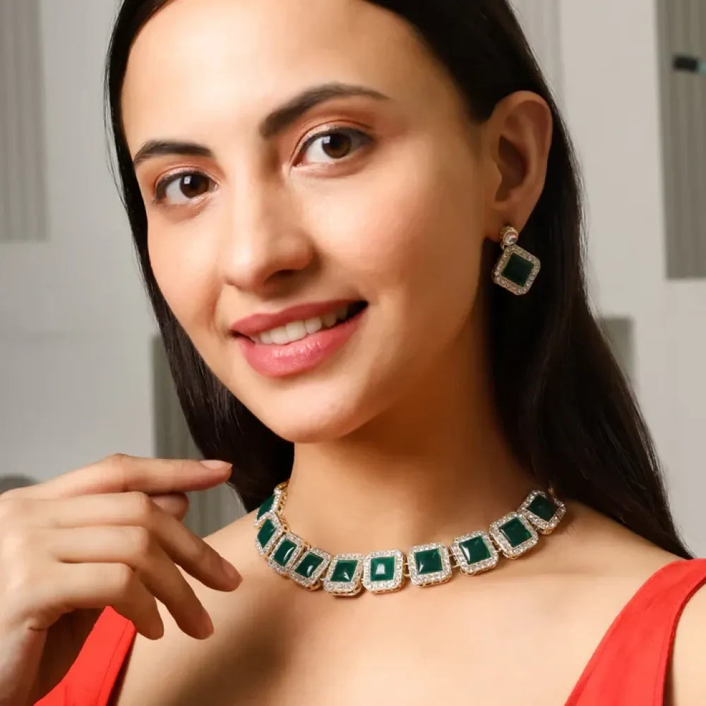 Emerald green choker set - jeweller set