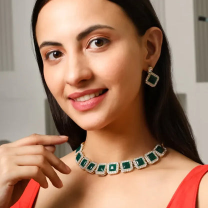 Emerald green choker set - jeweller set