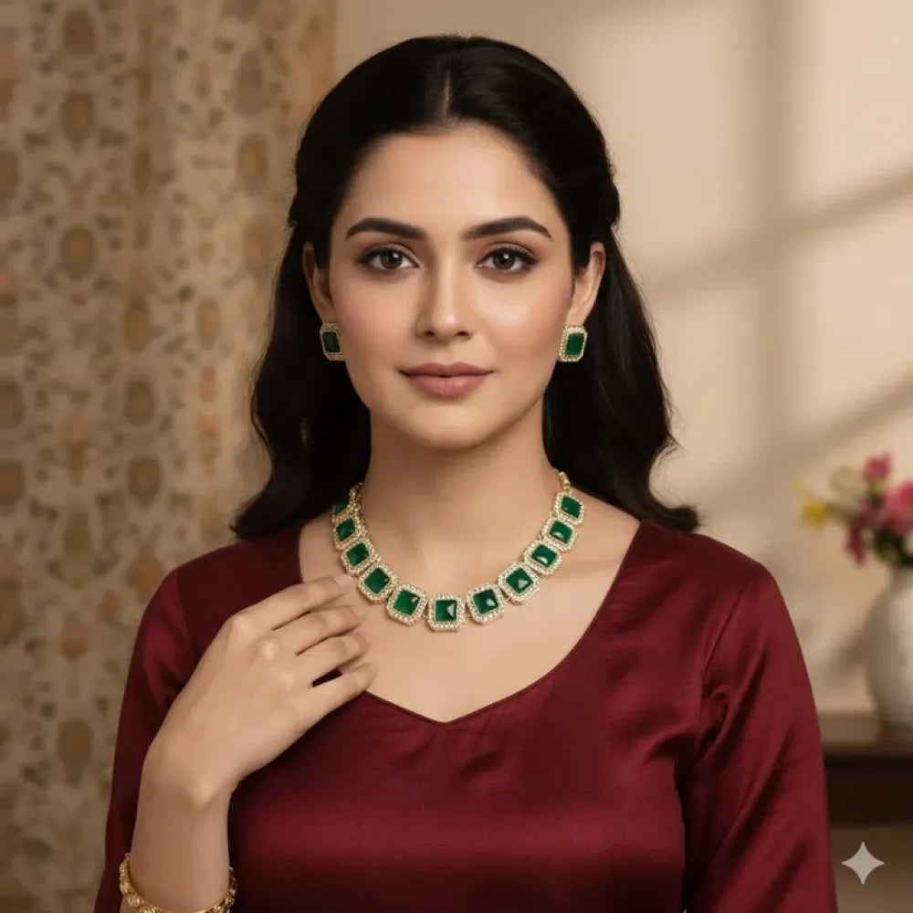 Emerald green choker set - jeweller set