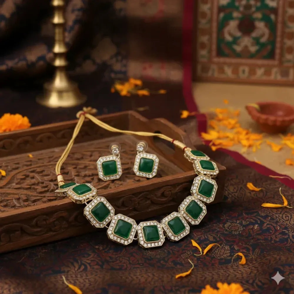 Emerald green choker set - jeweller set
