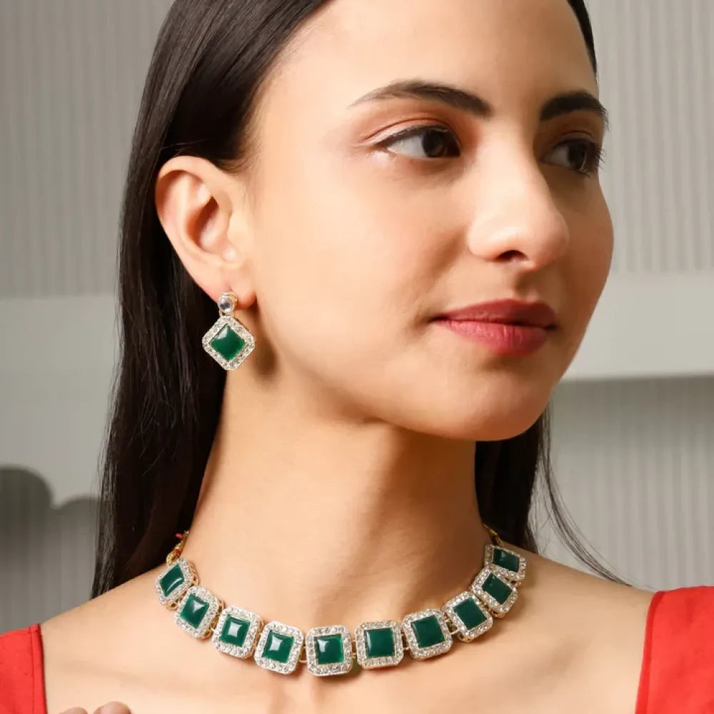Emerald green choker set - jeweller set